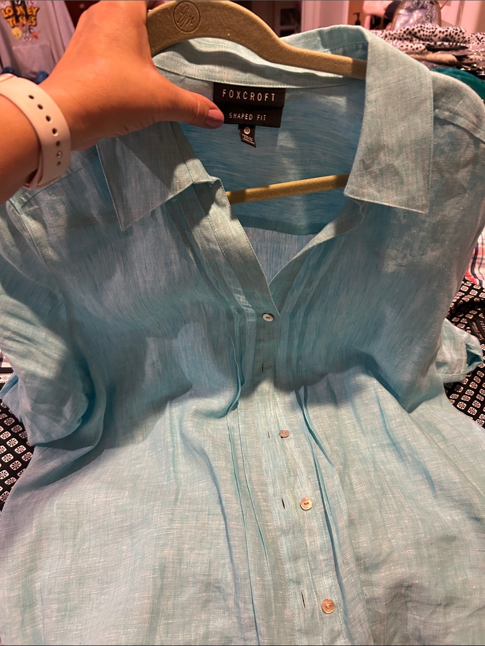 Light Blue women’s Linen Blend Button-Up Shirt